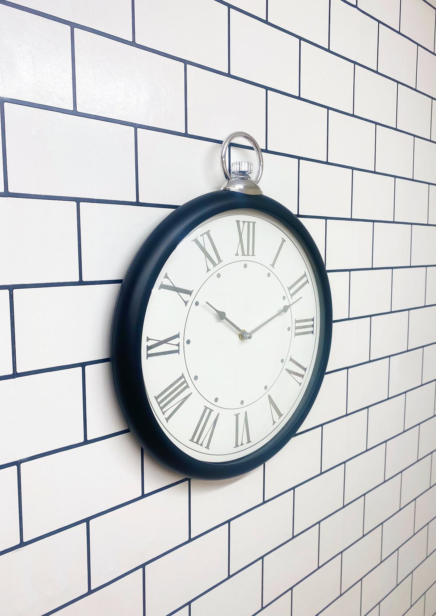 Round Black and Silver Clock 42cm
