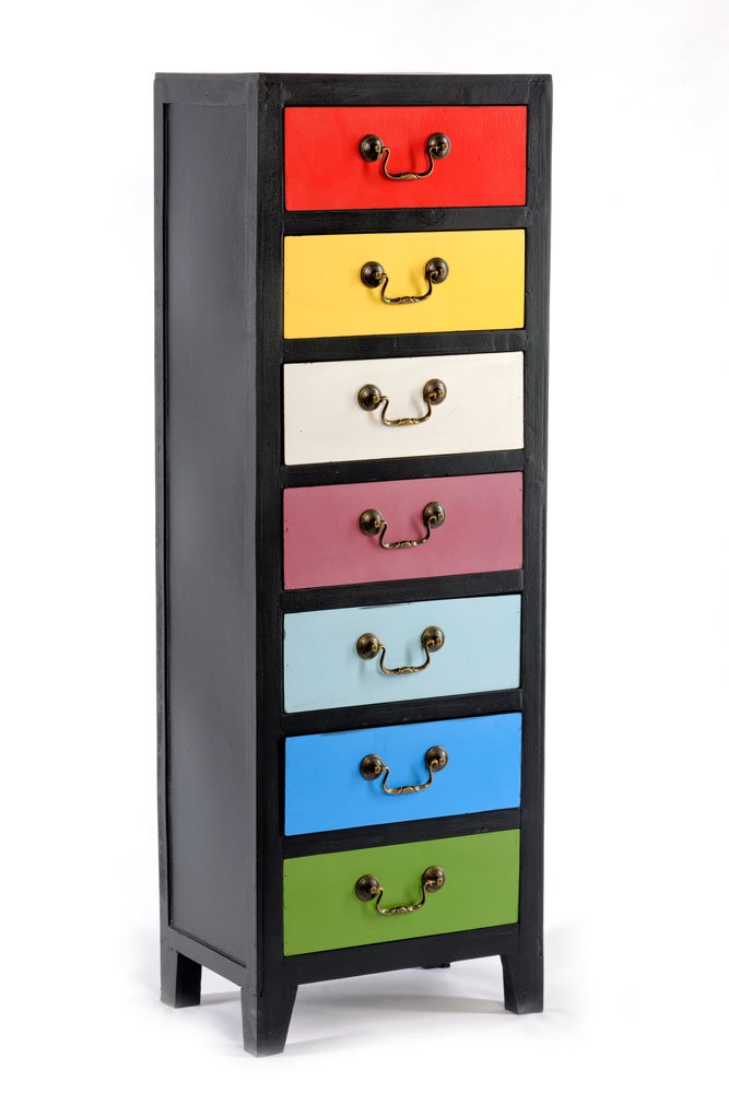 Rainbow Tall Cabinet with 7 Drawers 38 x 26 x 110cm