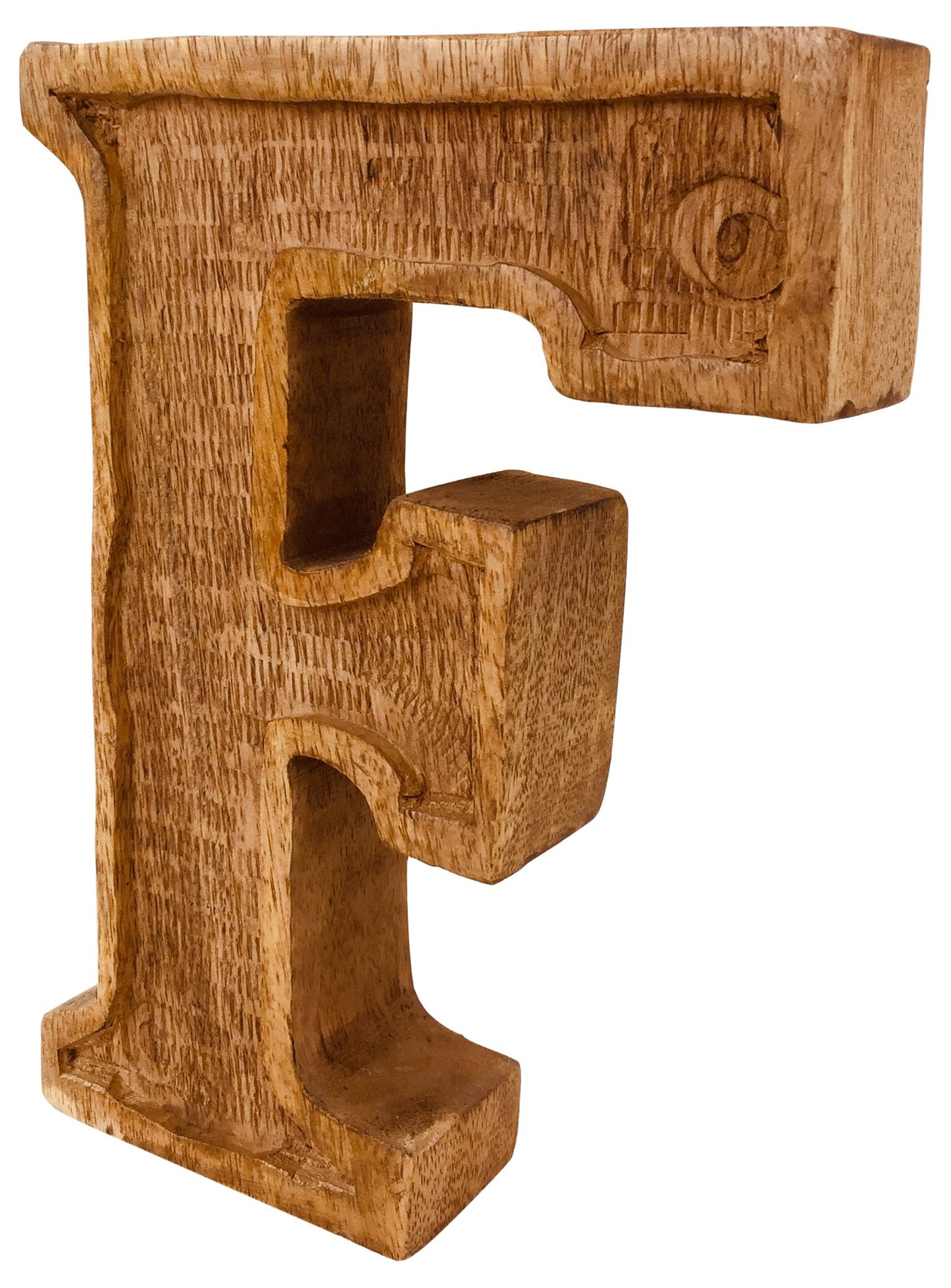 Hand Carved Wooden Embossed Letter F