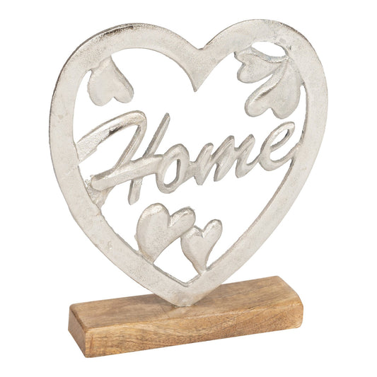 Metal Silver Heart Home On A Wooden Base Large