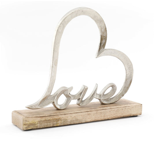 Metal Heart of Love On A Wooden Base