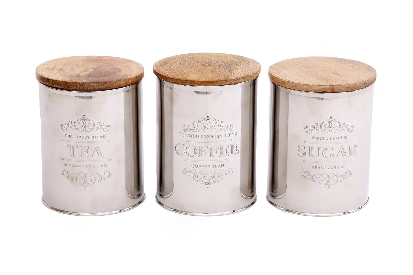 Set Of Three Silver Tea Coffee Sugar Containers