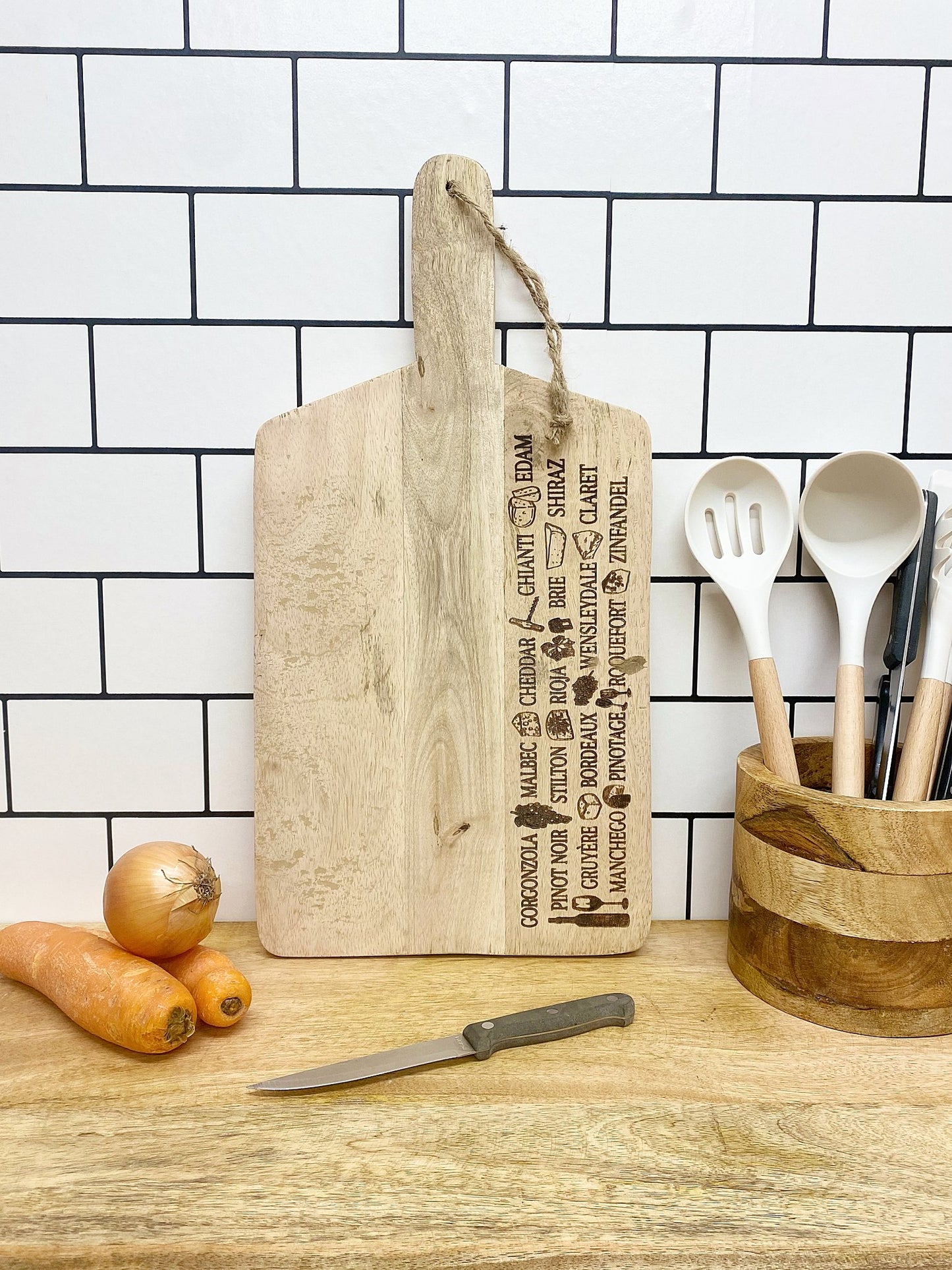 Pair of Engraved Chopping Boards Cheese and Wine