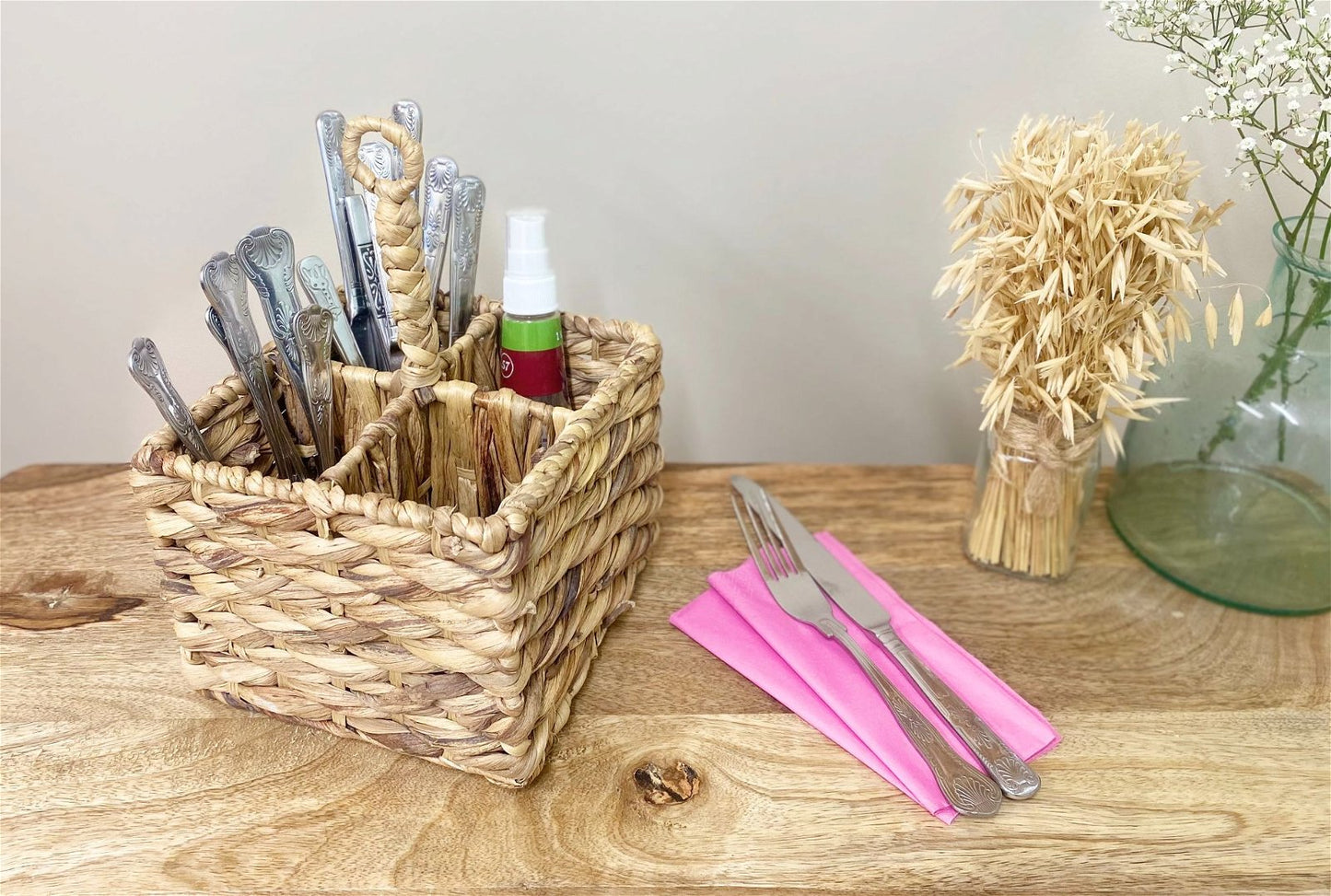 Natural Water Hyacinth Woven Cutlery Holder 26cm