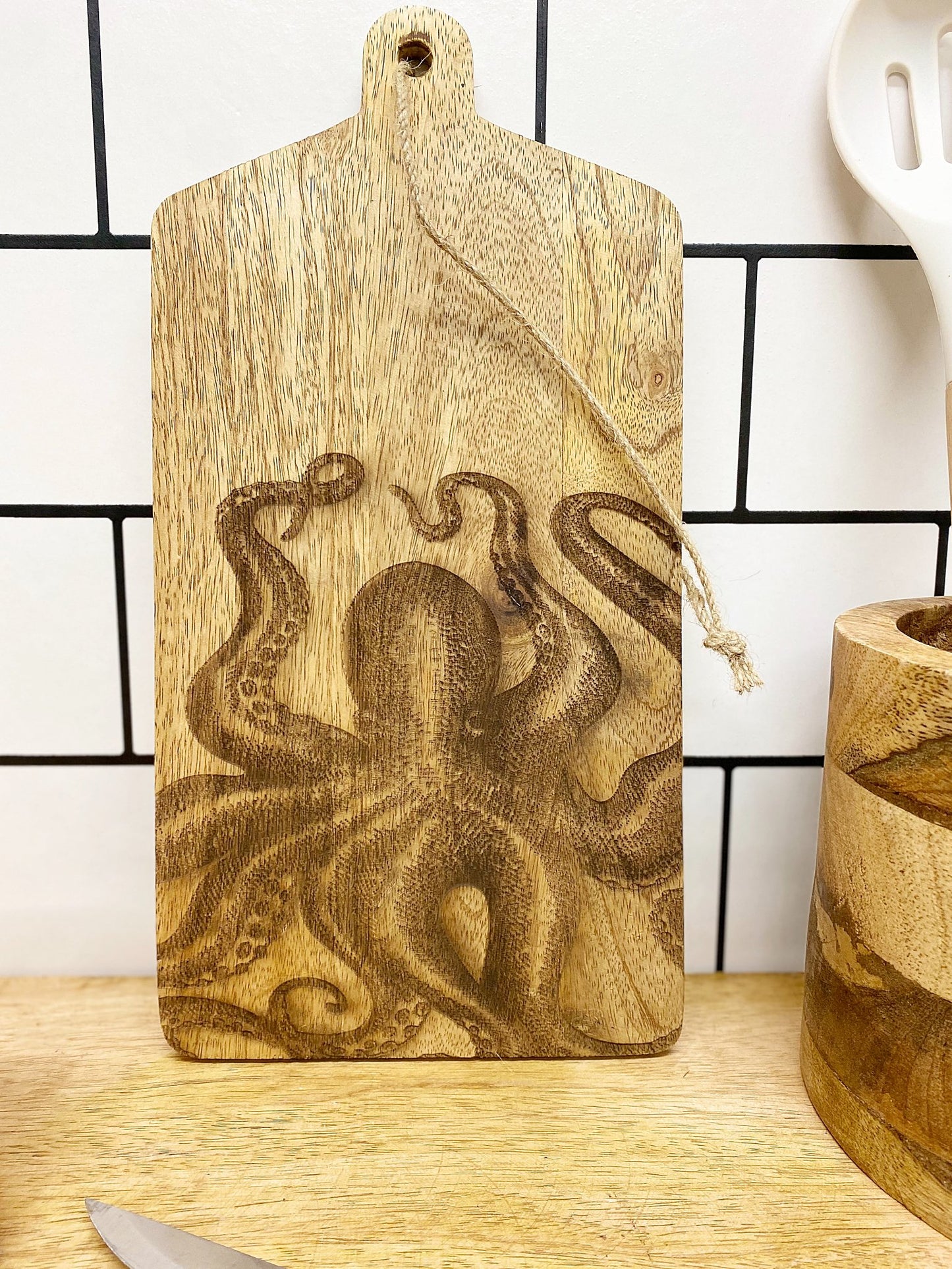 Octopus Engraved Wooden Cheese Board