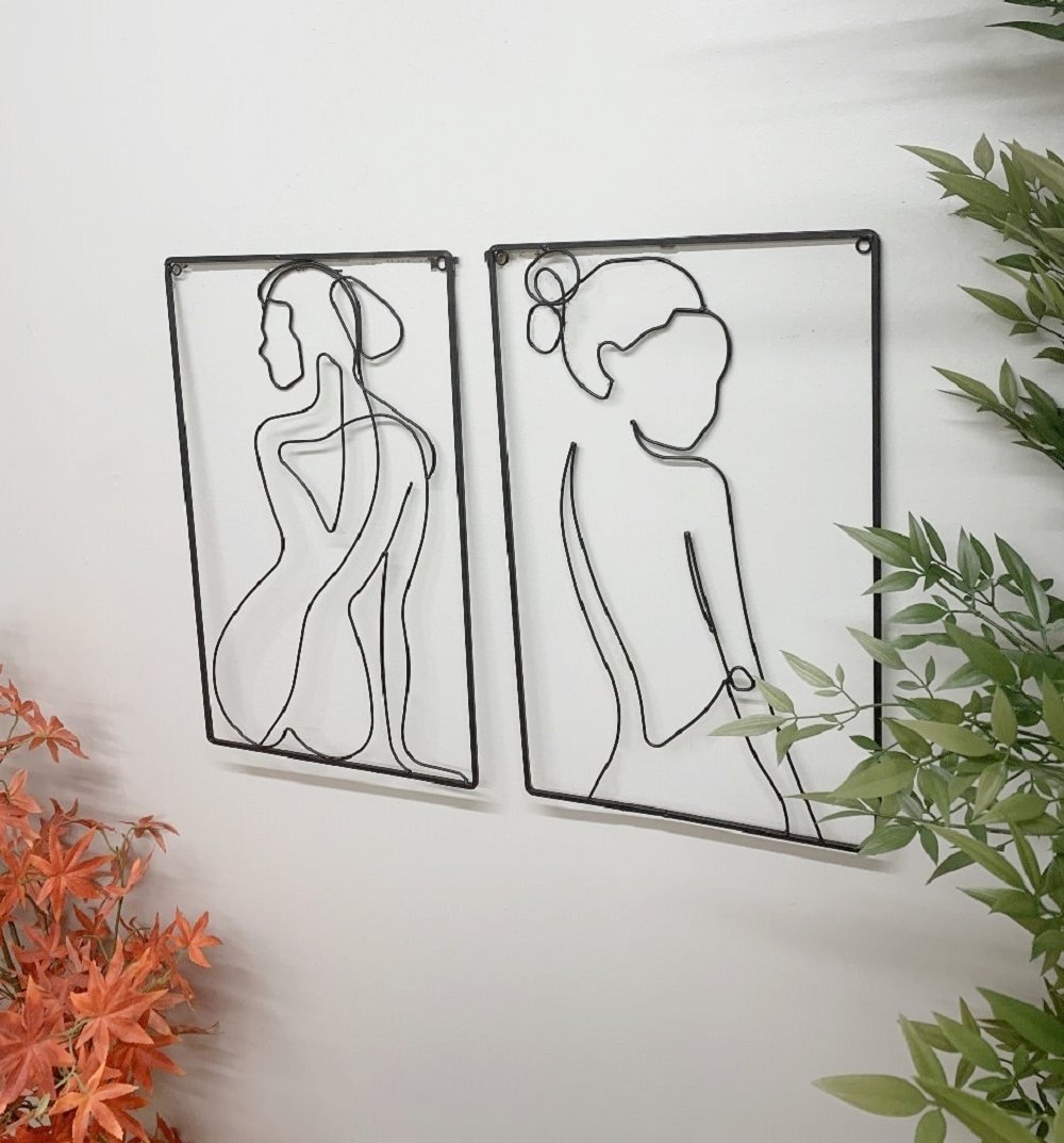 Set of 2 Black Metal Silhouette Wire Wall Decoration